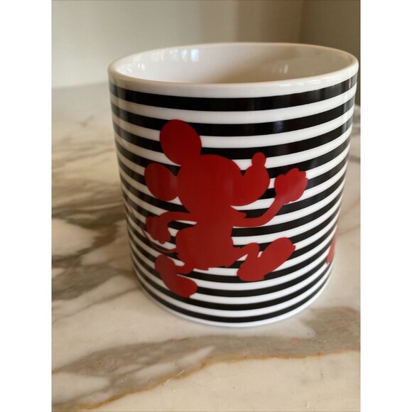 Disney Mickey Mouse Porcelain Mug Black & White Stripes With Red Silhouette 12 O - Picture 4 of 7